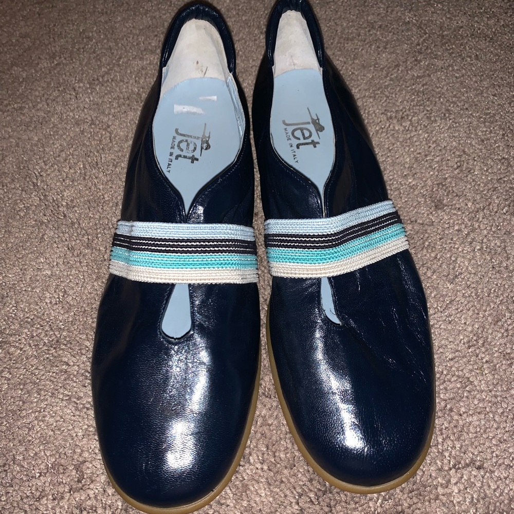JET Handmade Italian Bowler-Style Blue Flat Shoes
